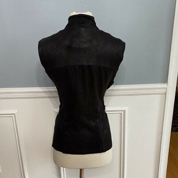 Zara Faux Suede Black Vest Open Front Women's Small Waterfall Shimmer - Picture 4 of 9